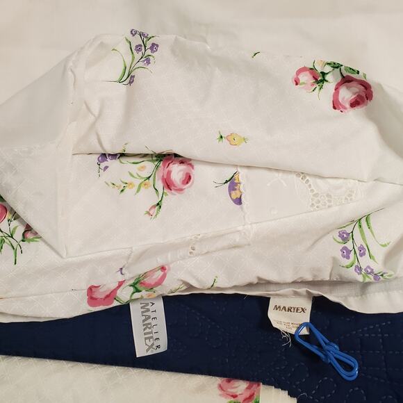 Vintage Martex Atelier Percale Sheets Twin 2 Flat 1 Bed Cover Floral No Iron - Picture 8 of 14